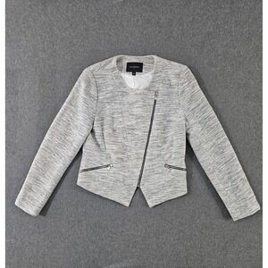 Banana Republic Womens Grey Tweed Asymmetrical Moto Jacket Size 12 Zip-Cuff